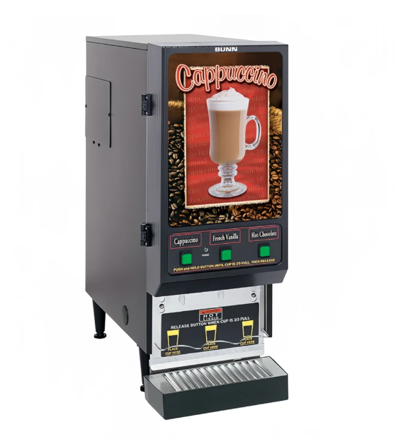 Bunn FMD-3 Fresh Mix Hot Powdered Drink Machine, 3 Hoppers, Cafe Display, 120v (SET00.0197)