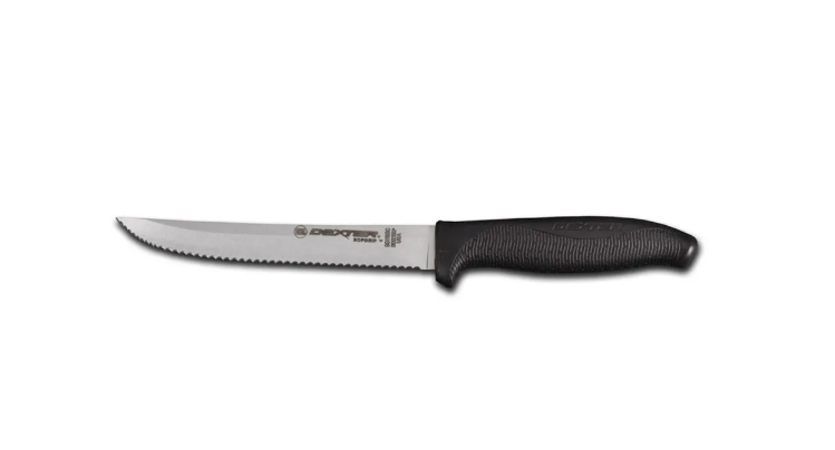 Dexter Russell SG156SCB-PCP 6" Utility Slicer w/ Soft Black Rubber Handle, Carbon Steel - 6ea/Case
