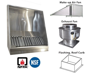 JRSVHSP5-PFF 5ft Jean's Shallow Front Vent Hood with Plenum, Exhaust Fan, Make-up Air Fan and Flashing