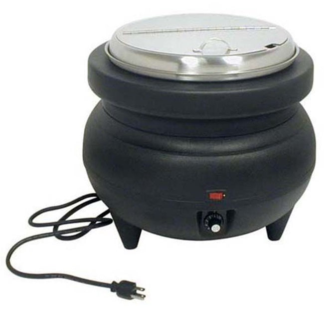 Adcraft SK-500W Countertop Black Plastic Exterior Electric Premium Soup Kettle / Soup Warmer with Stainless Steel Insert & Lid 11.4 Qt.