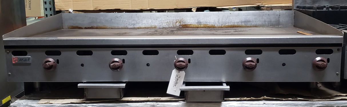 Used Restaurant Equipment - Wolf AGM60-102 Countertop Heavy Duty Natural Gas Griddle with 5 Burners and Manual Controls 60" - 135,000 BTU