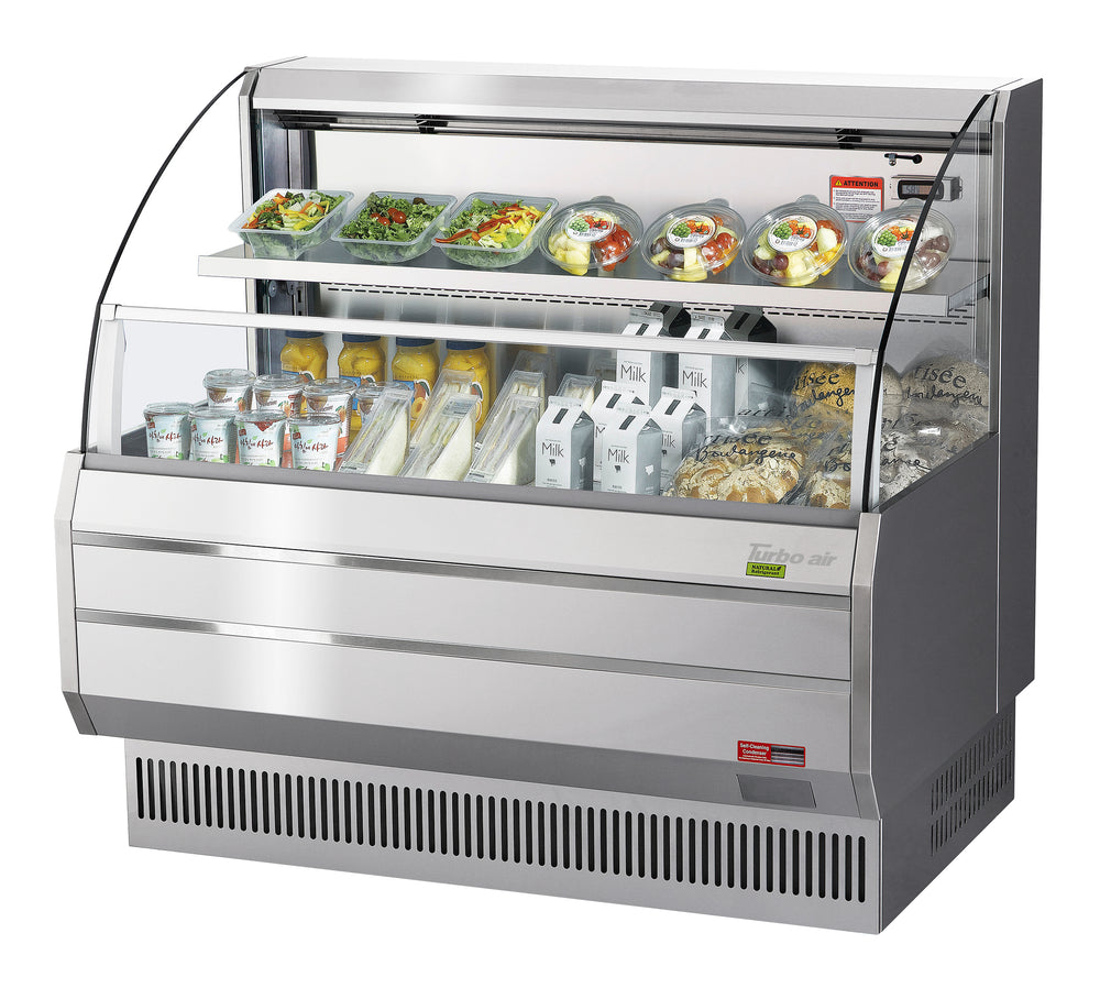 CLEARANCE Turbo Air TOM-50LS-N Stainless Steel Horizontal Open Front Air Curtain Display Merchandiser Refrigerator with Glass Front Shield & Side Walls 50" - 9.8 cu. ft., 115v