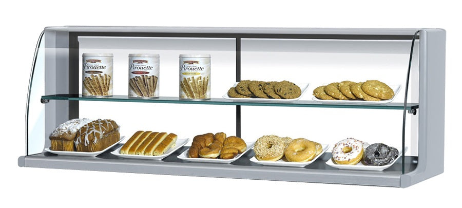 CLEARANCE Turbo Air TOMD-50HS Stainless Steel Horizontal High Profile Top Dry Display Case with (2) Rear Sliding Glass Doors 50-3/4" - 4 cu. ft. cap - for Open Display Merchandiser TOM-50S/L