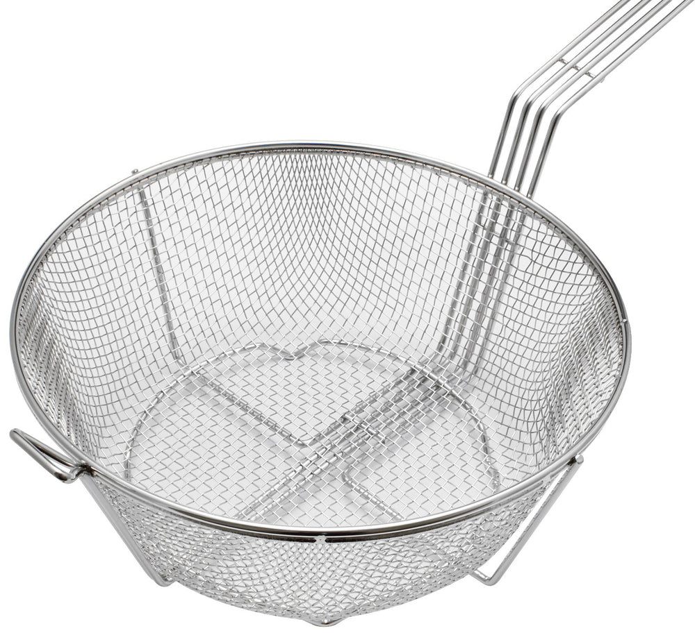 Thunder Group SLFB006 Nickle-Plated Wire Medium Mesh Round Fry Basket with Uncoated Handle & Front Hook 13" Dia.