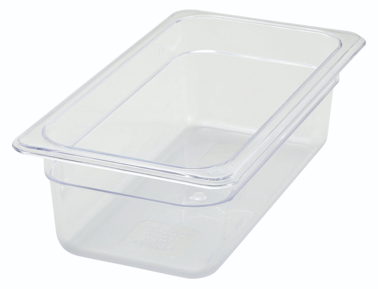 Winco SP7304 Poly-Ware Polycarbonate Food Pan 3-1/2" Deep - 1/3 Size - Clear - 24/Case