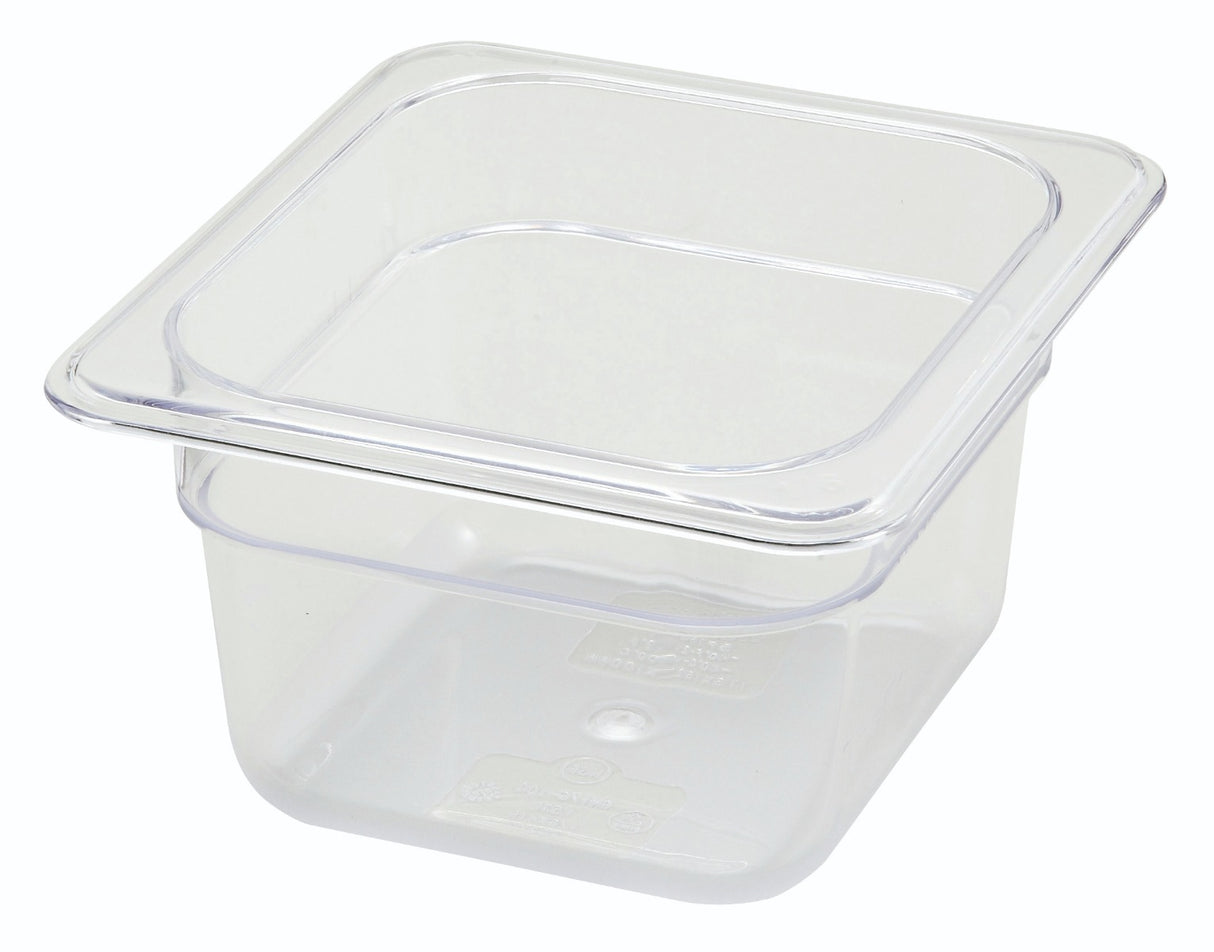 Winco SP7604 Poly-Ware Polycarbonate Food Pan 3-1/2" Deep - 1/6 Size - Clear - 48/Case