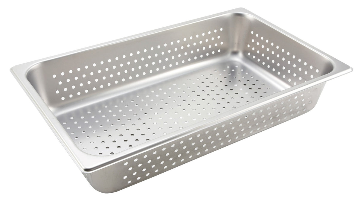 Winco SPFP4 Standard-Weight 25 ga. Stainless Steel Perforated Steam Table Food Pan 4" Deep - Full Size - 12/Case