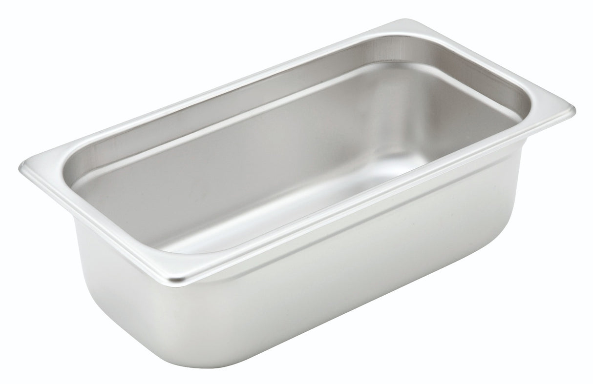 Winco SPJH-304 Heavy-Weight 22 ga. Stainless Steel Anti-Jam Steam Table Food Pan 4" Deep - 1/3 Size - 12/Case