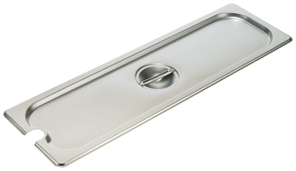 Winco SPJL-HCN Standard-Weight 25 ga. Stainless Steel Steam Table Flat Notched Food Pan Cover - 1/2 Size Long - 24/Case