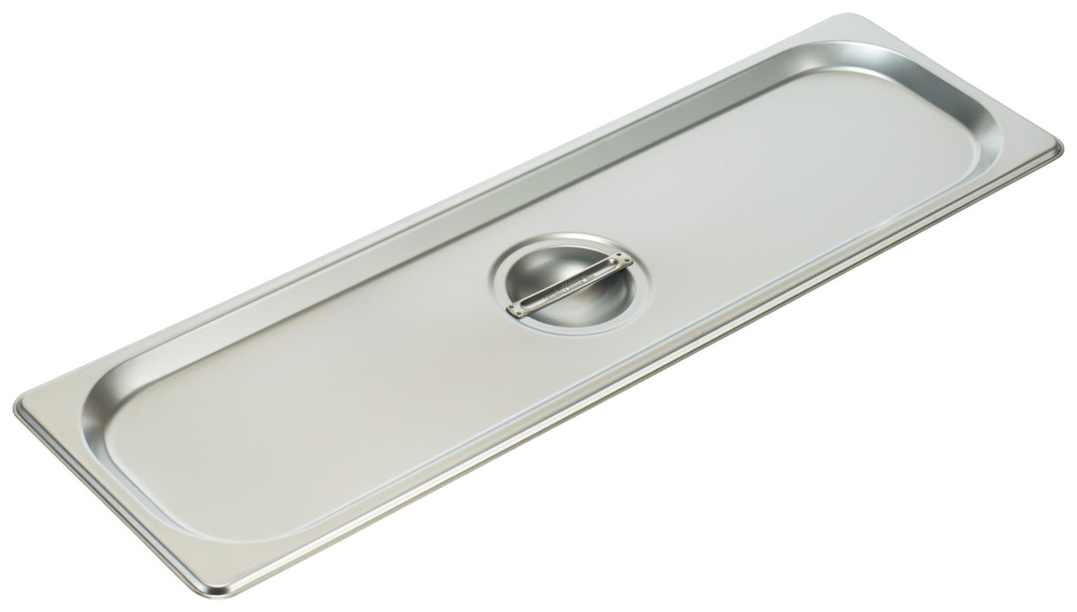 Winco SPJL-HCS Standard-Weight 25 ga. Stainless Steel Steam Table Flat Solid Food Pan Cover - 1/2 Size Long - 12/Case