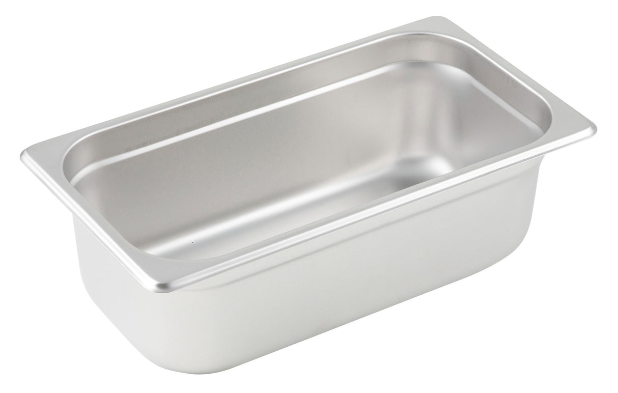 Winco SPJM-304 Heavy-Weight 24 ga. Stainless Steel Anti-Jam Steam Table Food Pan 4" Deep - 1/3 Size - 24/Case