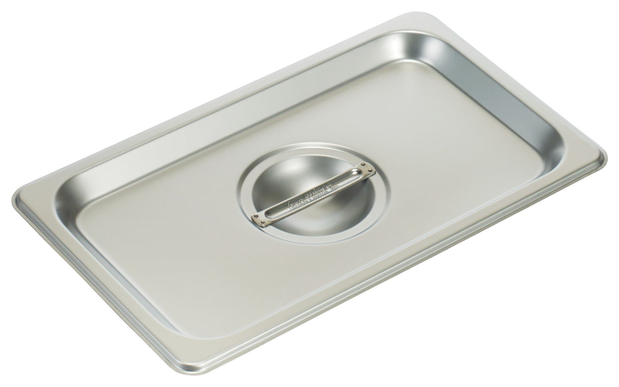 Winco SPSCQ Standard-Weight 25 ga. Stainless Steel Flat Solid Steam Pan Cover - 1/4 Size - 72/Case