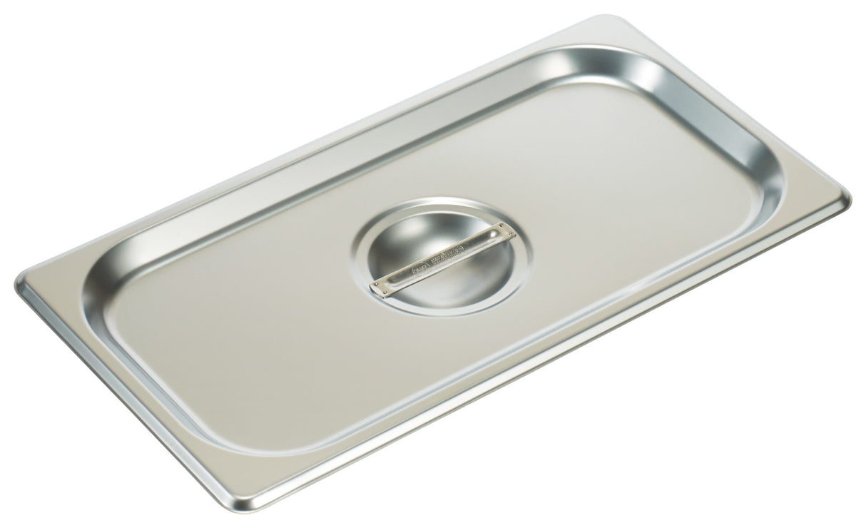 Winco SPSCT Standard-Weight 25 ga. Stainless Steel Flat Solid Steam Pan Cover - 1/3 Size - 72/Case