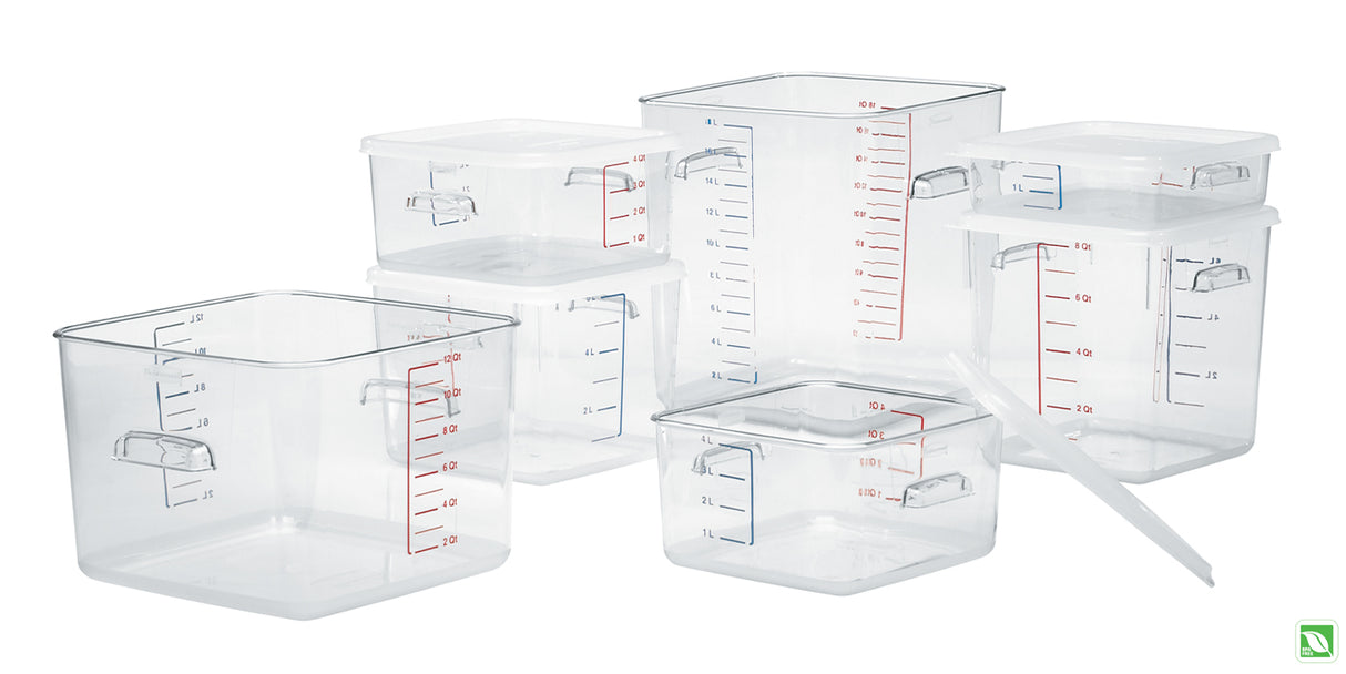Rubbermaid FG632200CLR Plastic Space-Saving Square Food Storage Container with Liter and Qt. Gradations 22 qt. - Clear