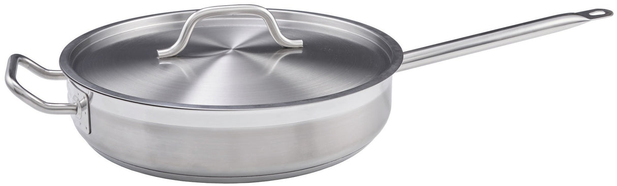 Winco SSET-3 Premium Stainless Steel Induction Saute Pan with Cover 3 qt. - 6/Case