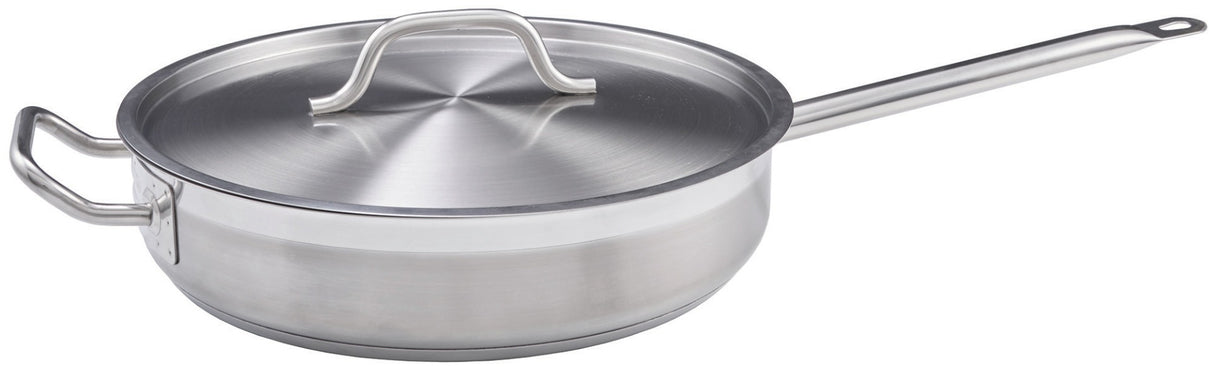 Winco SSET-5 Premium Stainless Steel Induction Saute Pan with Cover 5 qt. - 4/Case
