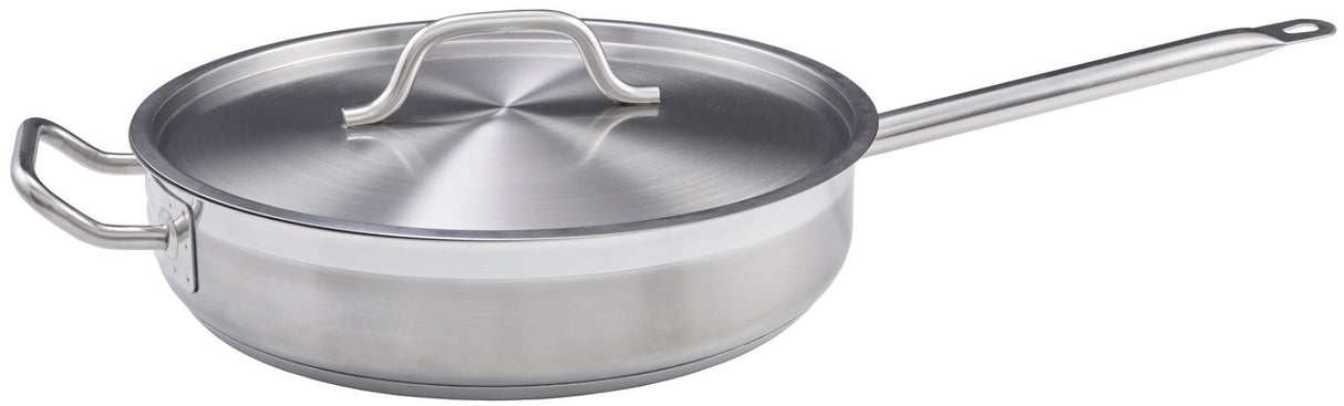Winco SSET-7 Premium Stainless Steel Induction Saute Pan with Cover 7 qt. - 4/Case