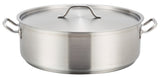 Winco SSLB-30 Premium Stainless Steel Induction Brazier / Braising Pot with Cover 30 qt.