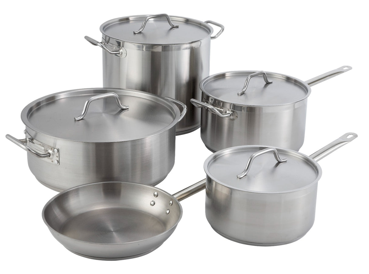 Winco SSLB-30 Premium Stainless Steel Induction Brazier / Braising Pot with Cover 30 qt.