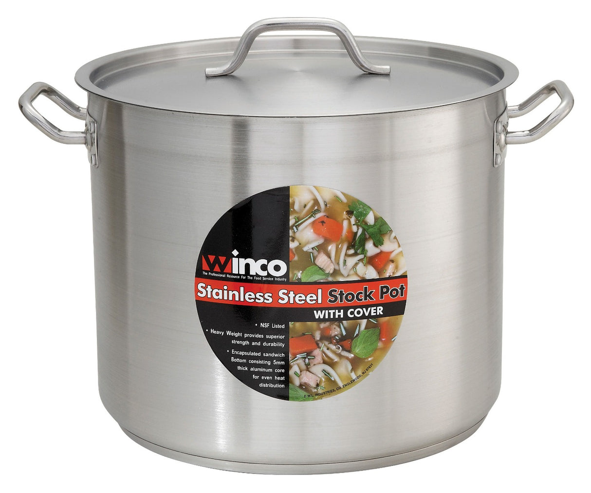 Winco SST-32 Premium Stainless Steel Induction Stock Pot with Cover 32 qt. - 2/Case