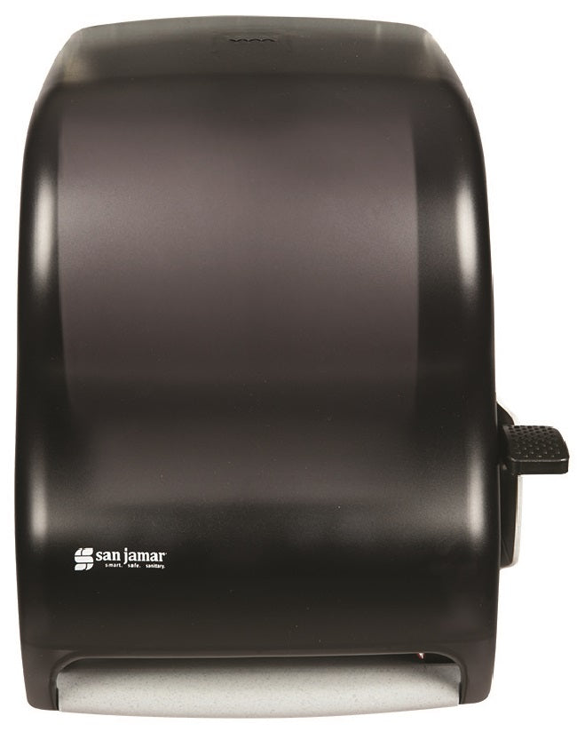 San Jamar T1100TBK Classic Wall Mount Paper Towel Dispenser with Lever Handle - Translucent Pearl Black - Holds (1) 8"W x 8"Dia. Roll