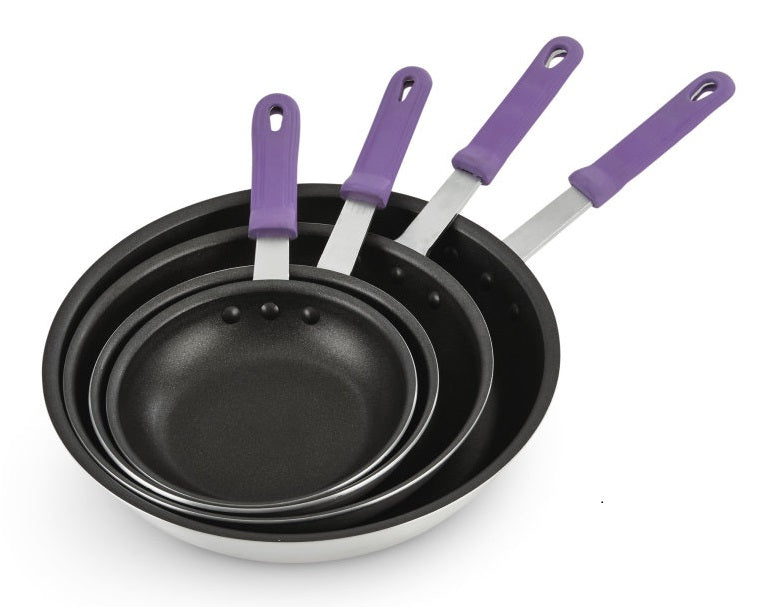 Vollrath T400880 Wear-Ever Aluminum Fry Pan with Purple Silicone Handle 8" - 6/Case