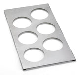 TableCraft T6 Stainless Steel 6-Hole Squeeze Bottle Holder Template  - fits 1/3 Size Food Pan - 12/Case