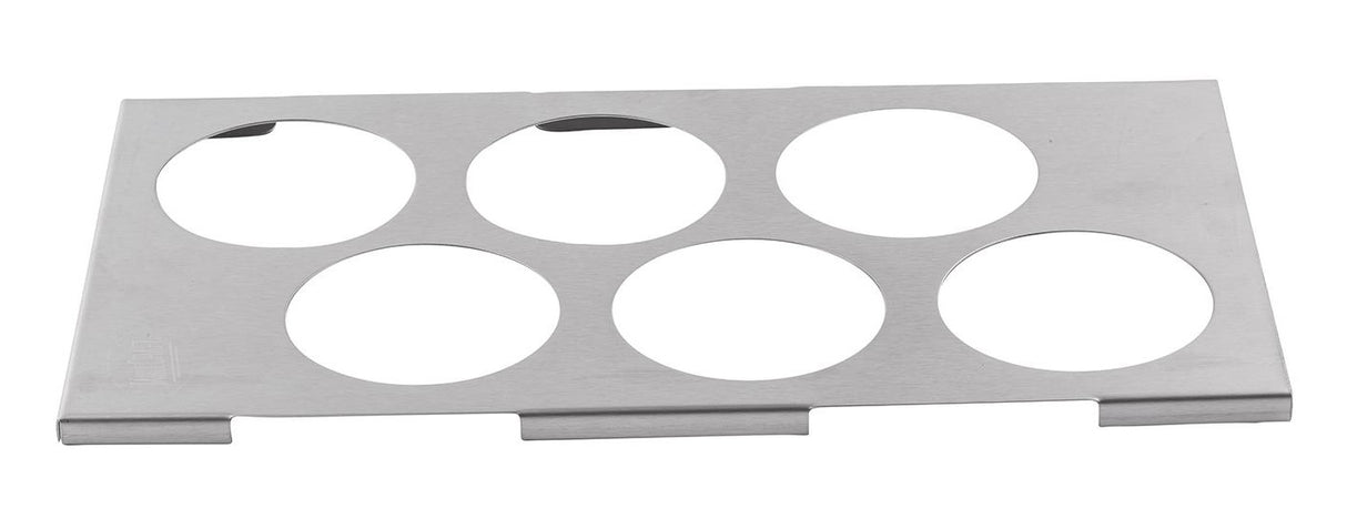 TableCraft T6 Stainless Steel 6-Hole Squeeze Bottle Holder Template  - fits 1/3 Size Food Pan - 12/Case
