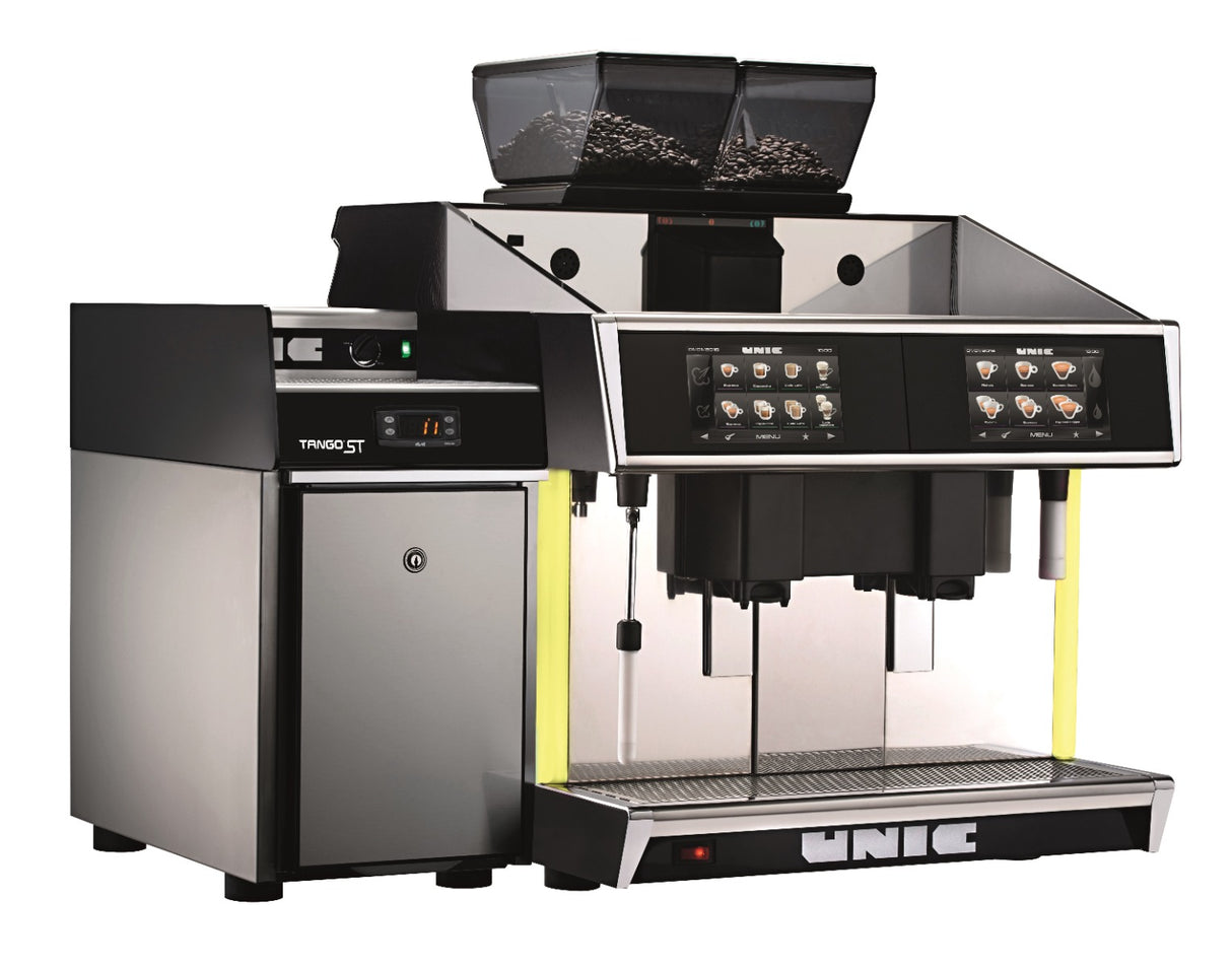 Clearance Grindmaster UNIC TDSTLC (1011-006) Tango ST Duo Milk Super Automatic Espresso Machine with (2) Hoppers 33"W x 24"D x 32"H - 208v/1ph