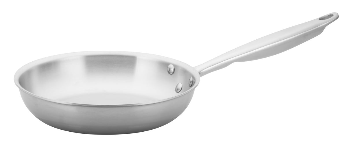 Winco TGFP-8 Tri-Gen 3-Ply Stainless Steel / Aluminum Core Induction Fry Pan with Riveted Hollow Handle 8"