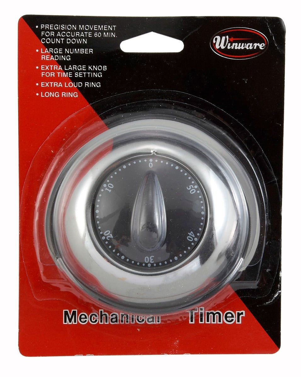 Winco TIM-78 Stainless Steel Long-Ring 60 Minute Mechanical Timer - 36/Case
