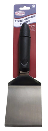 Winco TKP-41 Stainless Steel Solid Offset Steak/Burger Turner with 4-1/8" x 3-3/4" Blade and Black Polypropylene Ergo Handle - 72/Case