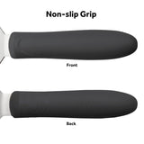 Winco TKP-41 Stainless Steel Solid Offset Steak/Burger Turner with 4-1/8" x 3-3/4" Blade and Black Polypropylene Ergo Handle - 72/Case
