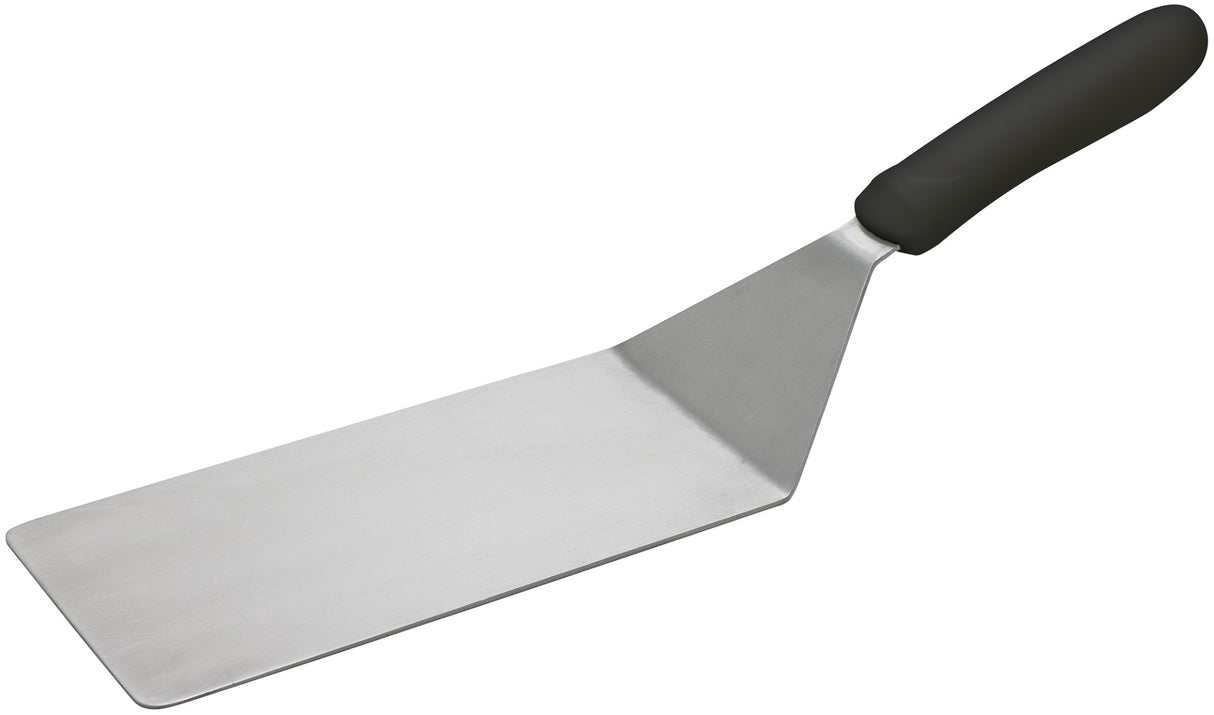 Winco TKP-42 Stainless Steel Solid Offset Turner with 8" x 4" Blade and Black Polypropylene Ergo Handle - 48/Case