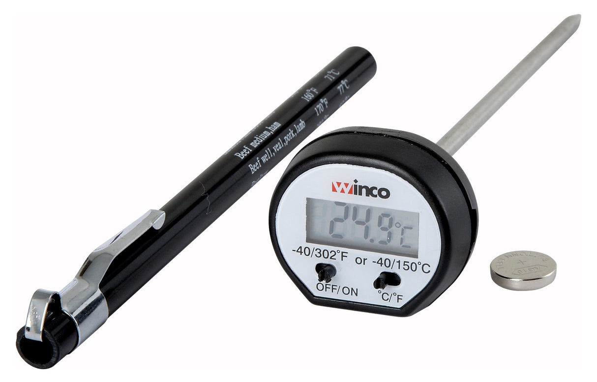 Winco TMT-DG1 Digital Probe / Pocket Thermometer with 4-3/4" Stem, 1" (diagonal) LCD Face, and Protective Sleeve - (-40 to 302 Degrees F)