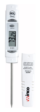 Winco TMT-DG4 Digital Probe / Pocket Thermometer with 3-1/8" Stem, 1-1/4" LCD Face, and Protective Sleeve - (-40 to 450 Degrees F) - 144/Case
