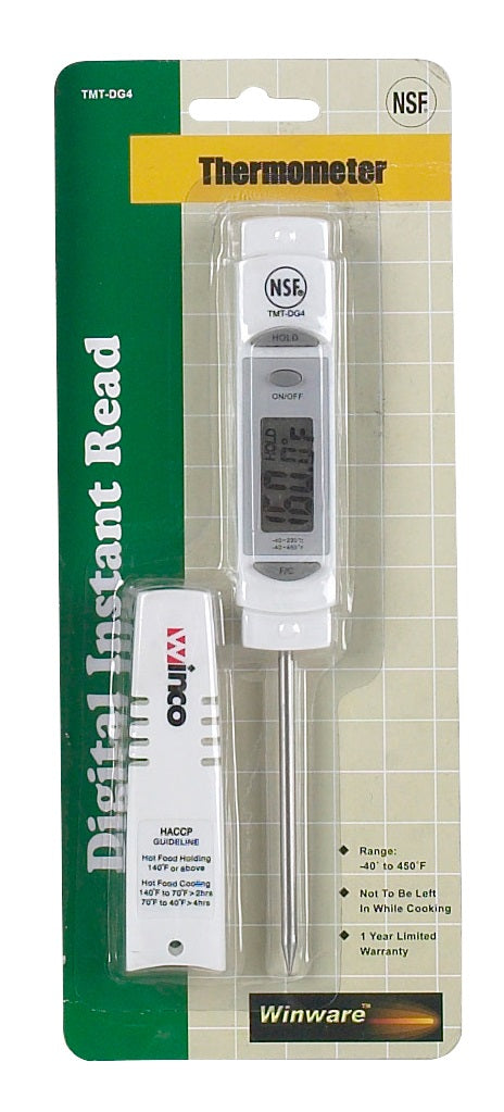 Winco TMT-DG4 Digital Probe / Pocket Thermometer with 3-1/8" Stem, 1-1/4" LCD Face, and Protective Sleeve - (-40 to 450 Degrees F) - 144/Case
