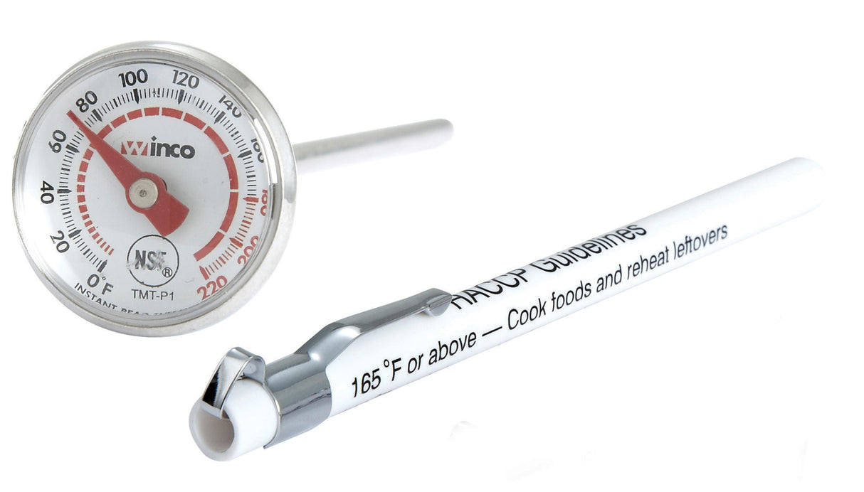 Winco TMT-P1 Dial Probe / Pocket Thermometer with 1" Face and 5" Stem - (0 to 220 Degrees F) - 72/Case