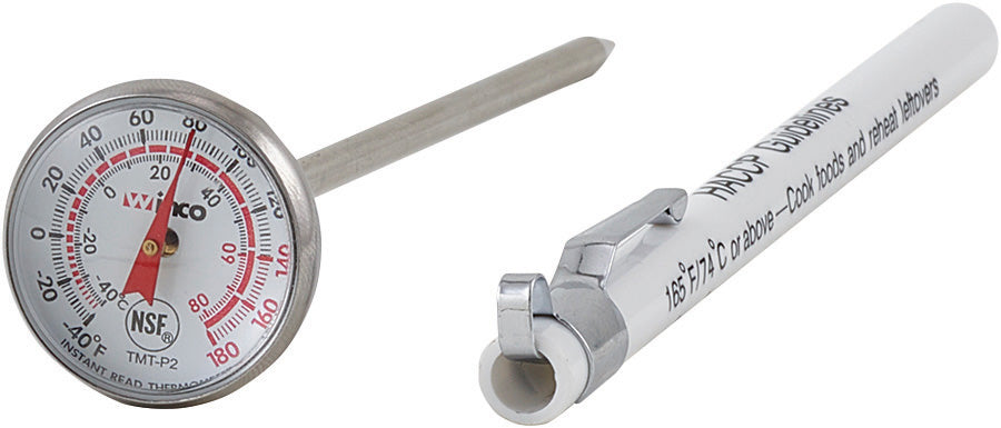 Winco TMT-P2 Dial Probe / Pocket Thermometer with 1" Face and 5" Stem - (-40 to 180 Degrees F) - 72/Case