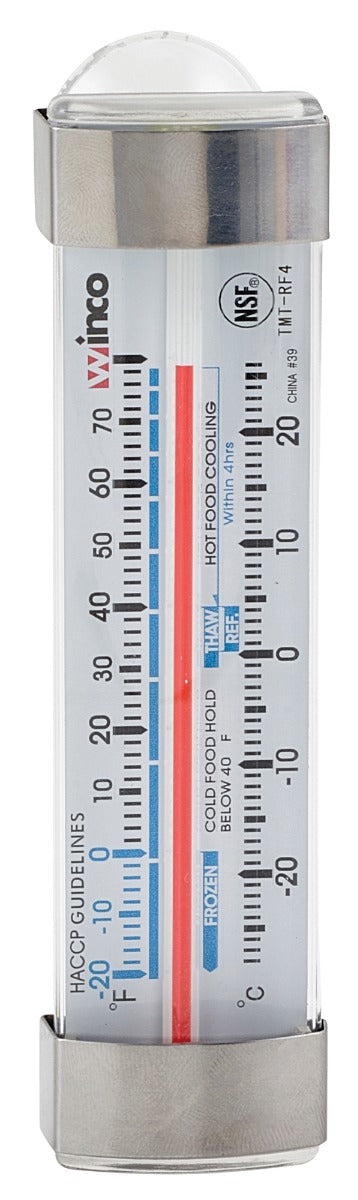 Winco TMT-RF4 Tube Refrigerator / Freezer Thermometer with 3-1/2" x 1-1/8" Face and Suction Cup - (-20 to 80 Degrees F)