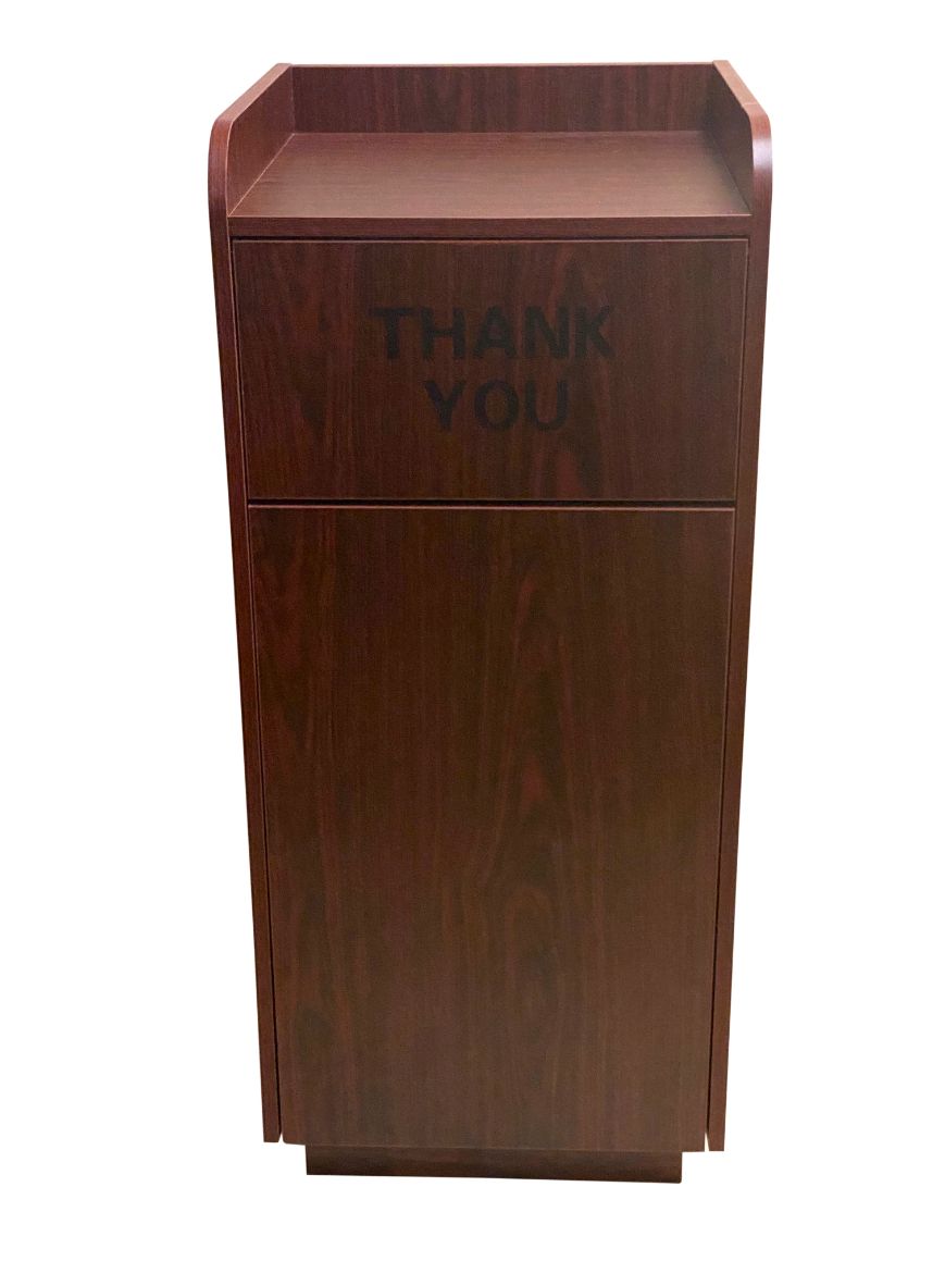 AAA Furniture Wholesale TRASH/MAH Thank You Trash Receptacle with Liner 20-1/4"W x 20"D x 47"H - Mahogany