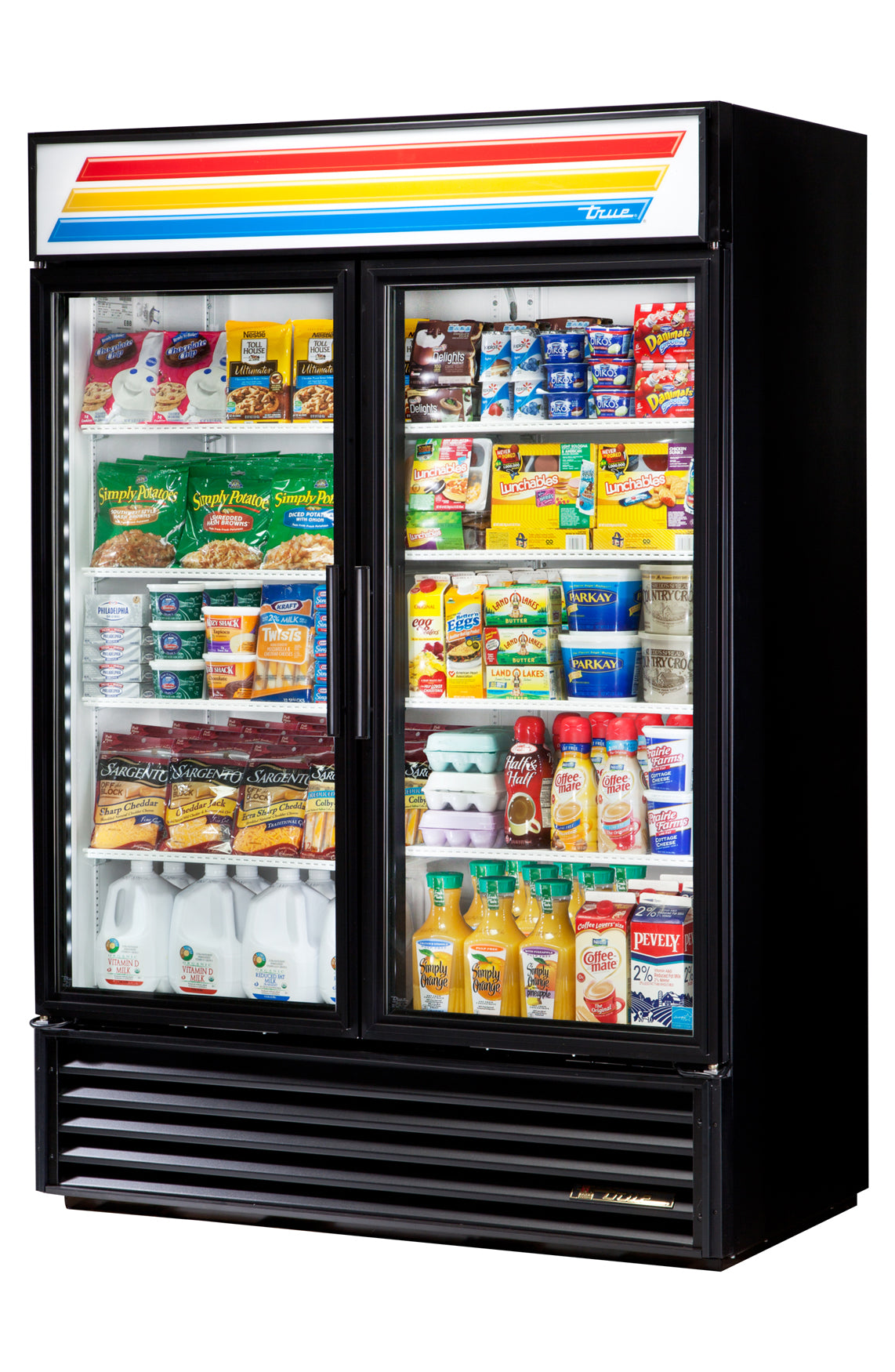 True GDM-49-HC black two glass door commercial refrigerated merchandiser 54 inch