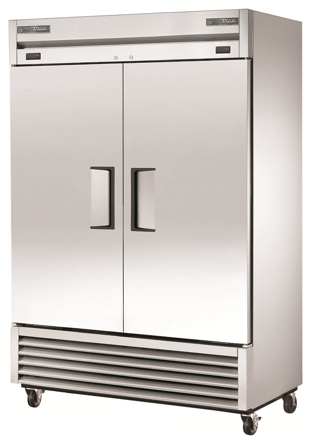 True T-49DT-HC 2-section solid door dual temp reach-in refrigerator and freezer 55 inch commercial kitchen