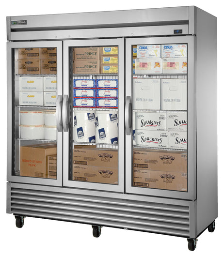 True T-72FG-HC~FGD01 3-Section Left/Right/Right Hinged 3-Section 3 Glass Swing Door Reach-In Freezer 78" - 72 cu. ft. - 115v