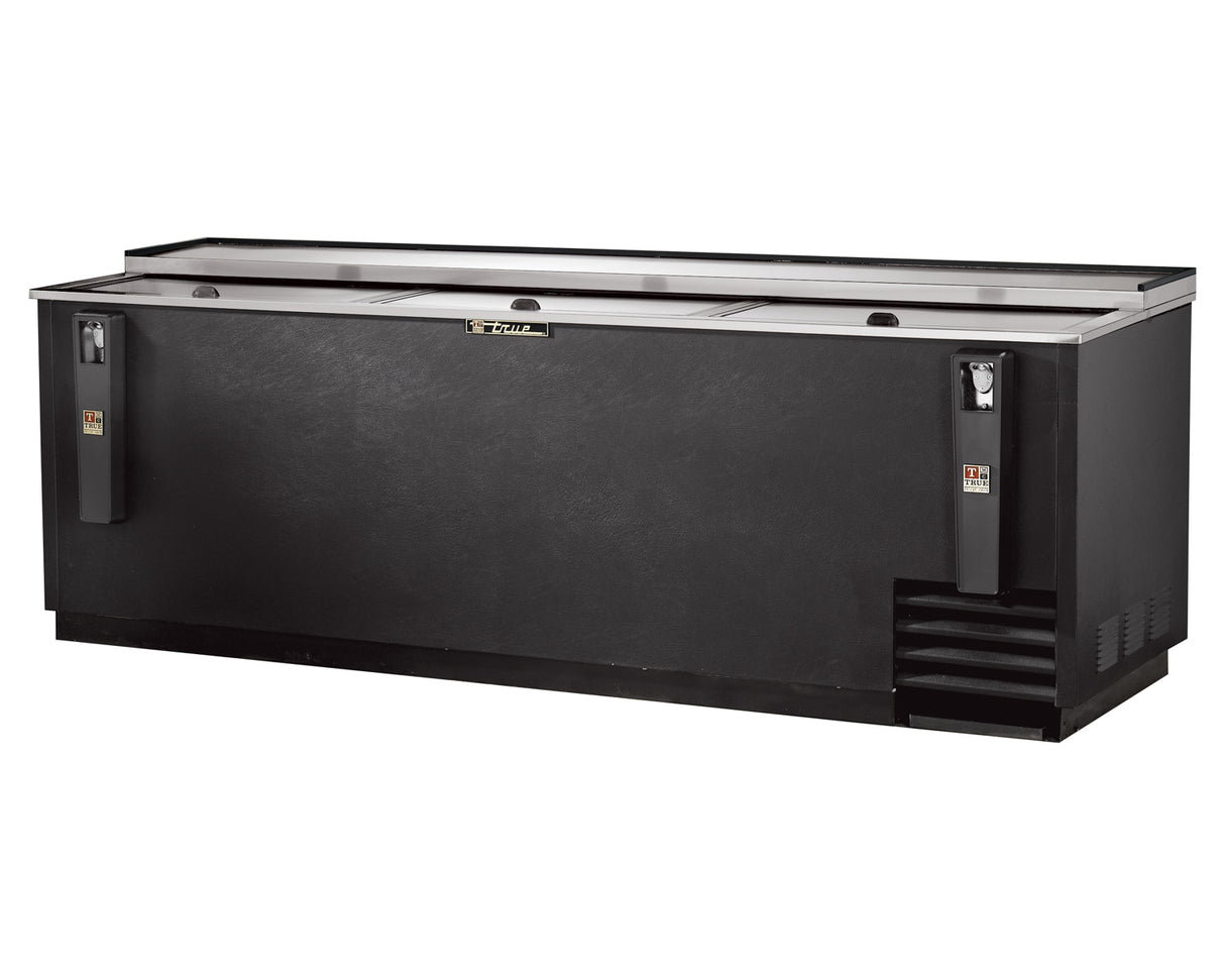 True TD-95-38-HC 95 inch black deep well horizontal bottle cooler with three slide lids commercial refrigeration