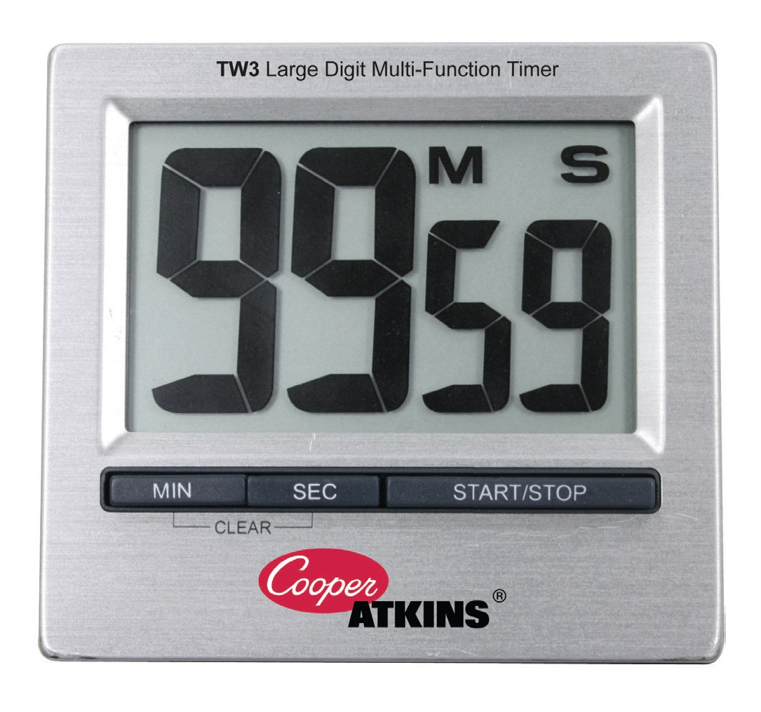 Cooper-Atkins TW3-0-8 Stainless Steel Large Digit Multi-Function 100 Minute Digital Timer - 6/Case