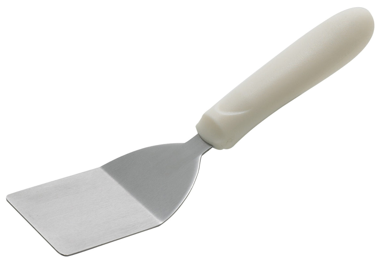 Winco TWP-30 Stainless Steel Solid Offset Mini Turner with 2" x 2-1/4" Blade and White Polypropylene Ergo Handle