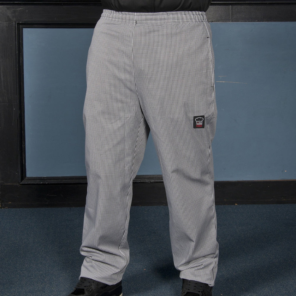 Winco UNF-4KM Signature Chef Newbury Unisex Chef Pants with Elastic Waistband & Drawstring - Houndstooth / Medium