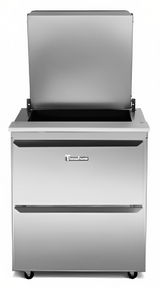 Traulsen UST276-L 1-Section Left Hinged 1 Door Refrigerated Salad/Sandwich Prep Table with Low Profile Flat Lid 27" - Holds (6) 1/6 Size Pans - 7.7 cu. ft. - 115v