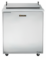 Traulsen UST279-R-SB 1-Section Right Hinged 1 Door Refrigerated Salad/Sandwich Prep Table with Low Profile Flat Lid & Stainless Steel Back 27" - Holds (9) 1/6 Size Pans - 7.7 cu. ft. - 115v